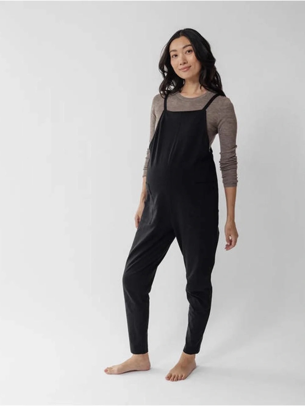 STORQ Anytime Overalls Maternity Jumpsuit Overalls Black Pockets Size 2 Small - Picture 2 of 10